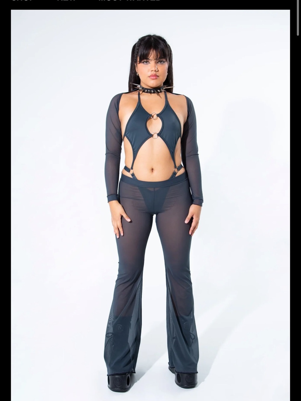 RWMG Charcoal mesh flare pants! Size L